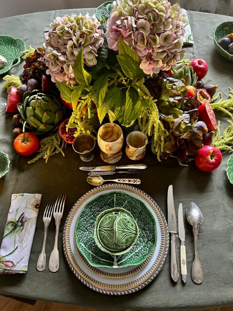 Centrotavola con ortensie e mele per Fantasie d'Autunno